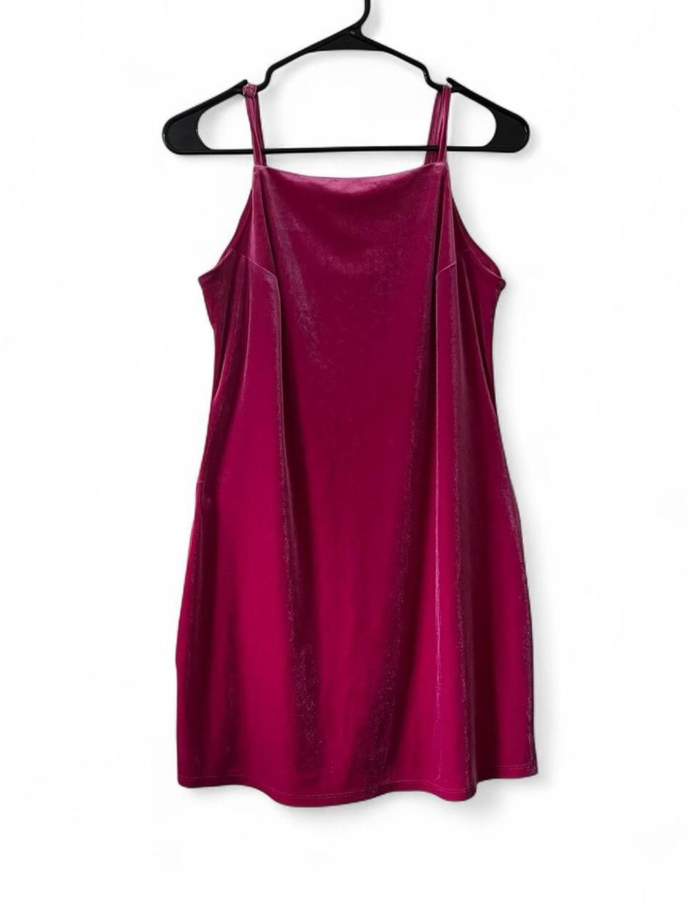 Juniors Large Spaghetti Strap Fuchsia Dark Pink Velour Mini Bodycon Slip Dress
